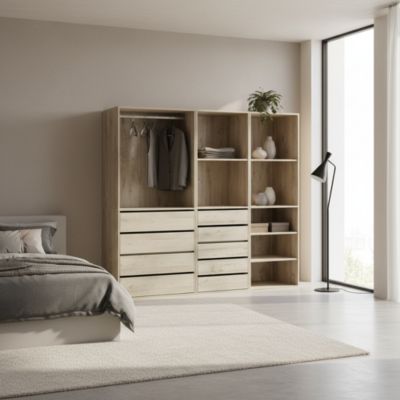 Kit dressing modulable 3 éléments MODULO. naturel. 200 x 45 x 180 cm