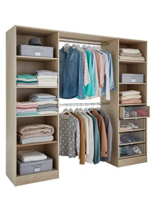 Kit dressing Qazar effet chêne 2 colonnes et 2 penderies l.220 x H.200 x P.48 cm