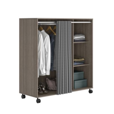 Kit dressing sous combles 1 colonne avec rideau L. 120 x H. 128 x P. 48 cm, effet chêne grisé, GoodHome Vector II