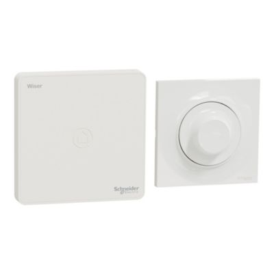 Kit éclairage avec variateur rotatif + passerelle wifi + plaque de finition simple Schneider Electric Odace Wiser blanc