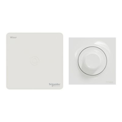 Kit éclairage avec variateur rotatif + passerelle wifi + plaque de finition simple Schneider Electric Odace Wiser blanc
