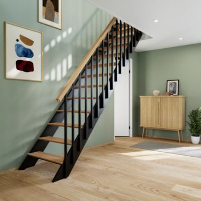 Kit escalier droit FORTIA hêtre laqué noir et chêne naturel Gagliano