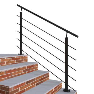 Kit Garde-corps 1.5m alu noir avec 5 traverses et main courante - Pose verticale à plat - Intérieur et extérieur