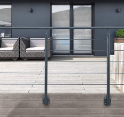 Kit garde-corps aluminium gris anthracite 2m pose latérale, Opalu KORDO
