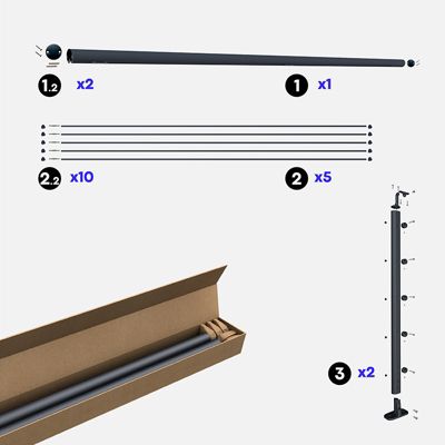 Kit garde-corps aluminium gris anthracite 2m pose à plat, Opalu KORDO