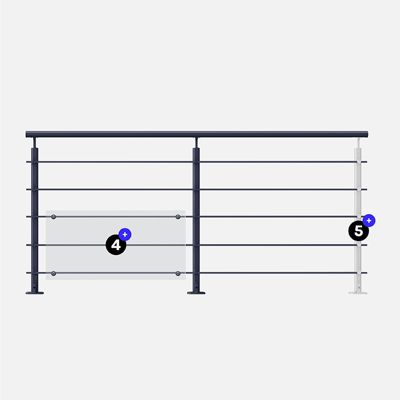 Kit garde-corps aluminium gris anthracite 2m pose à plat, Opalu KORDO
