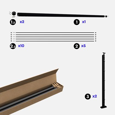 Kit garde-corps aluminium noir 2m pose à plat, Initio KORDO