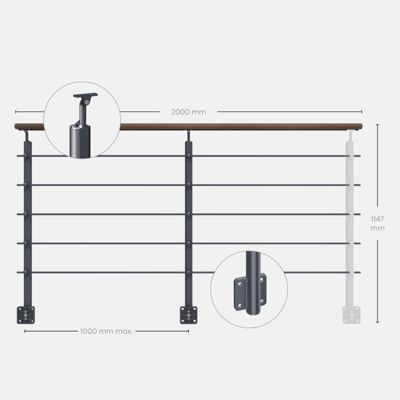 Kit garde-corps anthracite avec main courante Kebony 2m pose en applique, Opalu KORDO