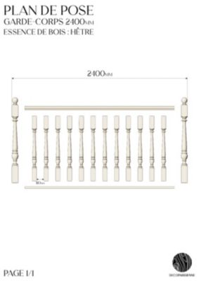 Kit garde-corps bois massif tourné - Longueur 2400mm