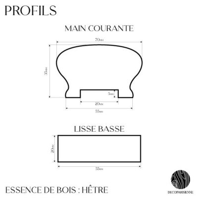 Kit garde-corps bois massif tourné - Longueur 2400mm