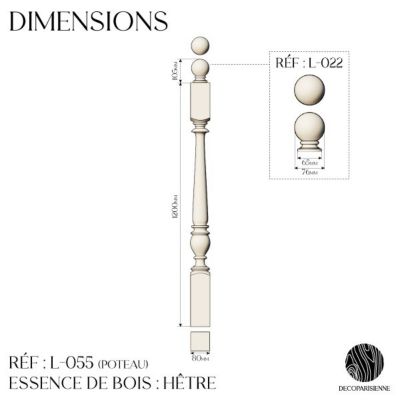 Kit garde-corps bois massif tourné - Longueur 2400mm