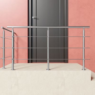 Kit garde-corps inox201 240cm (3 traverses + main courante) pour balcons/terrasses. résiste aux intempéries