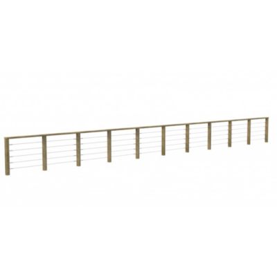 Kit Garde-Corps JERSEY 11,5 m - Bois d'Epicea Traité Autoclave 4 - Tendeur en Inox - Recoupable - Montage Facile