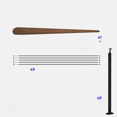 Kit garde-corps noir avec main courante Kebony 2m pose à plat, Opalu KORDO