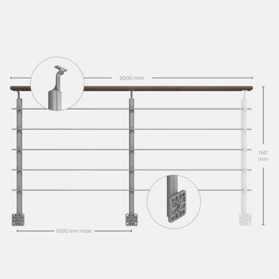 Kit garde-corps silver avec main courante Kebony 2m pose en applique, Opalu KORDO