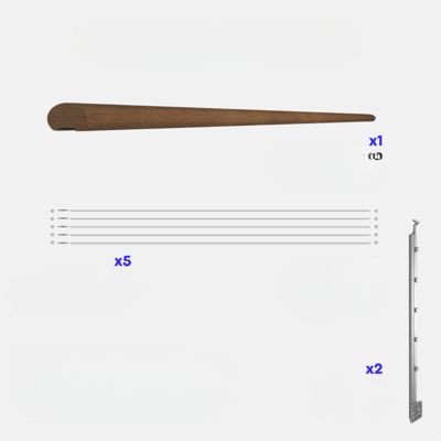 Kit garde-corps silver avec main courante Kebony 2m pose en applique, Opalu KORDO