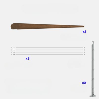 Kit garde-corps silver avec main courante Kebony 2m pose à plat, Opalu KORDO