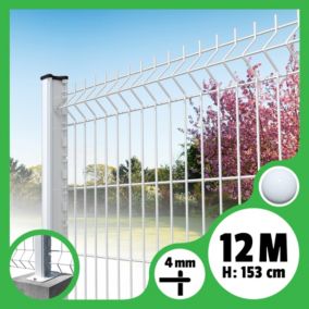 Kit grillage rigide poteaux H - longueur 12 mètres - 153 cm, Blanc, A visser sur platines