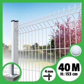 Kit grillage rigide poteaux H - longueur 40 mètres - 153 cm, Blanc, A visser sur platines