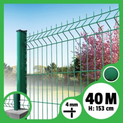 Kit grillage rigide poteaux H - longueur 40 mètres - 153 cm, Vert, A sceller