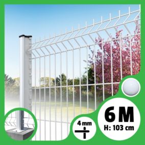 Kit grillage rigide poteaux H - longueur 6 mètres - 103 cm, Blanc, A visser sur platines