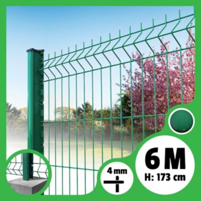 Kit grillage rigide poteaux H - longueur 6 mètres - 173 cm, Vert, A sceller