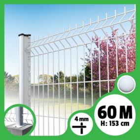 Kit grillage rigide poteaux H - longueur 60 mètres - 153 cm, Blanc, A visser sur platines