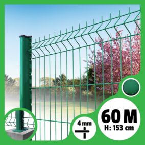 Kit grillage rigide poteaux H - longueur 60 mètres - 153 cm, Vert, A visser ( platines fournies )