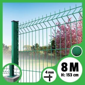 Kit grillage rigide poteaux H - longueur 8 mètres - 153 cm, Vert, A visser sur platines