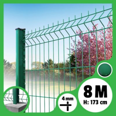 Kit grillage rigide poteaux H - longueur 8 mètres - 173 cm, Vert, A sceller