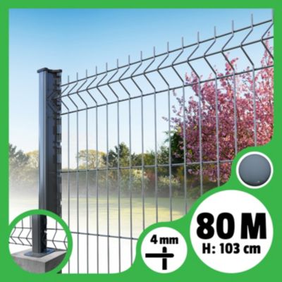 Kit grillage rigide poteaux H - longueur 80 mètres - 103 cm, Gris Anthracite, A visser ( platines fournies )
