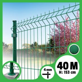 Kit grillage rigide poteaux ronds - longueur 40 mètres - 153 cm, Vert, A visser ( platines fournies )