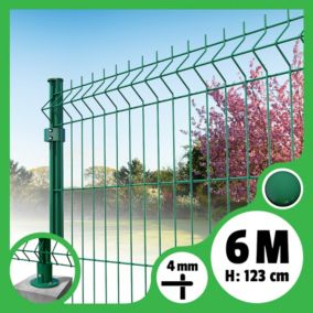 Kit grillage rigide poteaux ronds - longueur 6 mètres - 123 cm, Vert, A visser ( platines fournies )