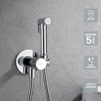 Kit Hygiène Douchette de WC / Bidet Encastré Chrome IMEX GENOVA RDG053