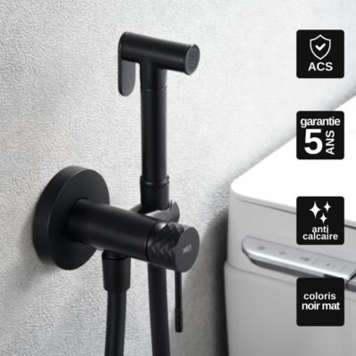 Kit Hygiène Douchette de WC / Bidet Encastré Noir Mat IMEX GENOVA RDG053/NG