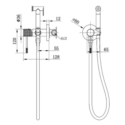 Kit Hygiène Douchette de WC / Bidet Encastré Noir Mat IMEX GENOVA RDG053/NG