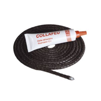 Kit joint insert/poêle/chaudière + colle réfractaire, joint fibre verre 2,5 à 3 m Diamètre 10 à 6 mm, 1100 Degrés