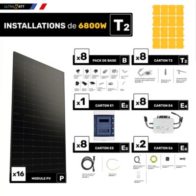 Kit panneau solaire Ultrawatt avec fixation pour tuile grand galb 6800W