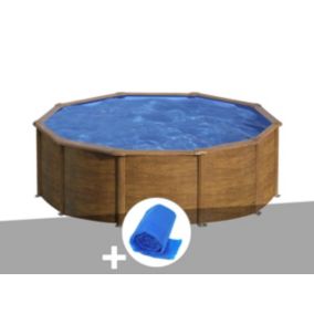 Kit piscine acier aspect bois Gré Sicilia ronde 3,20 x 1,22 m + Bâche à bulles