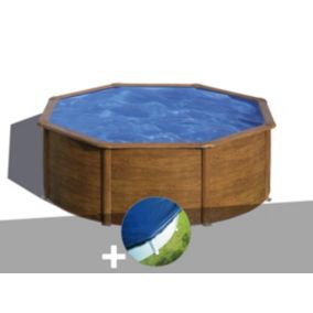 Kit piscine acier aspect bois Gré Sicilia ronde 3,70 x 1,22 m + Bâche hiver