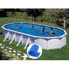 Kit piscine acier blanc Gré Atlantis ovale 10,20 x 5,75 x 1,32 m + Bâche à bulles