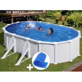 Kit piscine acier blanc Gré Atlantis ovale 6,34 x 3,99 x 1,32 m + Bâche à bulles