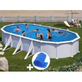 Kit piscine acier blanc Gré Atlantis ovale 7,44 x 3,99 x 1,32 m + Bâche à bulles