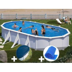 Kit piscine acier blanc Gré Atlantis ovale 8,15 x 4,90 x 1,32 m + Bâche hiver + Bâche à bulles