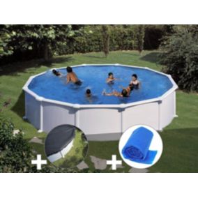 Kit piscine acier blanc Gré Atlantis ronde 5,70 x 1,32 m + Bâche hiver + Bâche à bulles