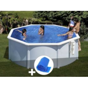 Kit piscine acier blanc Gré Bora Bora ronde 3,20 x 1,22 m + Bâche à bulles