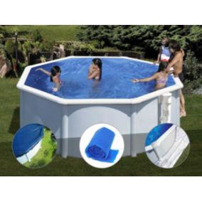 Kit piscine acier blanc Gré Bora Bora ronde 3,20 x 1,22 m + Bâche hiver + Bâche à bulles + Tapis de sol