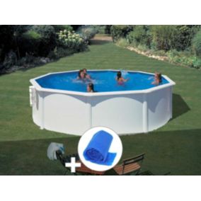 Kit piscine acier blanc Gré Bora Bora ronde 3,70 x 1,22 m + Bâche à bulles