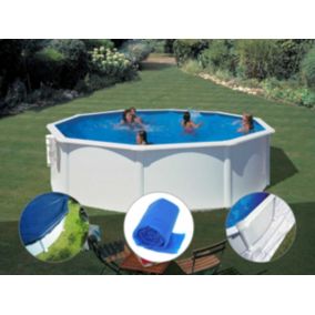 Kit piscine acier blanc Gré Bora Bora ronde 3,70 x 1,22 m + Bâche hiver + Bâche à bulles + Tapis de sol