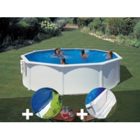 Kit piscine acier blanc Gré Bora Bora ronde 3,70 x 1,22 m + Bâche hiver + Tapis de sol